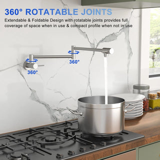 Pot Filler Faucet - Wall Mount Kitchen Sink Faucet Folding Stretchable with Single Hole Two Handles, Brushed Nickel Dweva
