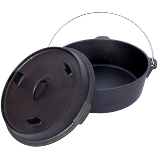 Pre-Seasoned Cast Iron Dutch Oven With Skillet Lid, Outdoor Camping Deep Pot for Camping Fireplace Cooking BBQ Baking Campfire, With Iron Pot Rack, 4.5 Quart Dweva