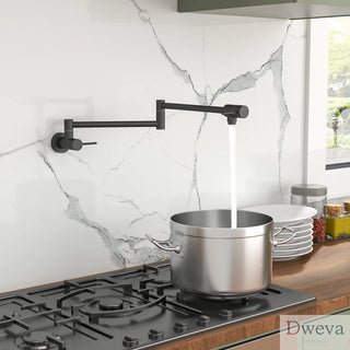 Pot Filler Faucet - Wall Mount Kitchen Sink Faucet Folding Stretchable with Single Hole Two Handles, Matte Black Dweva