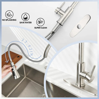 Brushed Nickel Pull-Down Kitchen Faucet - Single Hole Deck Mount with Stainless Steel Sprayer & Single Handle Control Dweva
