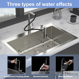 30" Drop-in Kitchen Sink with Pull-Out Faucet and Soap Dispenser - 30 x 22 x 10 inch Single Bowl 16 Gauge Stainless Steel Topmount Kitchen Sink Basin Dweva