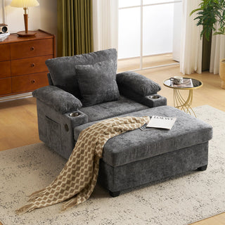 Modern Oversized Chair with Ottoman,Chenille Fabric Sofa Bed,Accent Chair Comfy Sofa with Cupholders and USB Charging Ports Chair for Living Room,Bedroom,Apartment Dweva