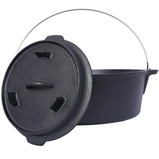 Pre-Seasoned Cast Iron Dutch Oven With Skillet Lid, Outdoor Camping Deep Pot for Camping Fireplace Cooking BBQ Baking Campfire, With Iron Pot Rack, 8 Quart Dweva