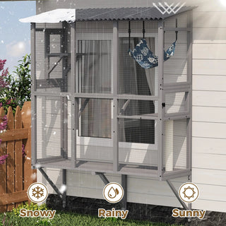 Large Cat Catio – Expandable Window Box Enclosure for Multiple Indoor Cats, Cat Perch House with 3 platforms,1 hammock and 3 doors, All-Weather Use Dweva