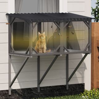 Cat Window Box, 43.3" Catio Outdoor Cat Enclosure with Bug Proof Net for Sunbathing, Napping & Viewing, Window Perch for Large Indoor Cats - All Weather Use, Cat Cage Dweva