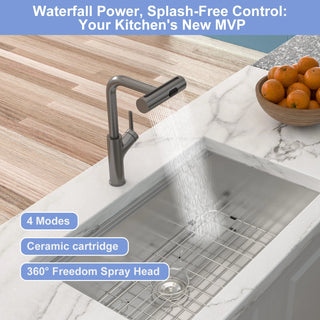 360° Pull-Down Kitchen Faucet with 4 Spray Modes, Gunmetal Black Dweva