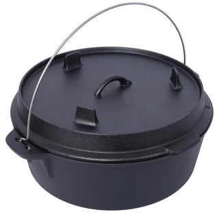 Pre-Seasoned Cast Iron Dutch Oven With Skillet Lid, Outdoor Camping Deep Pot for Camping Fireplace Cooking BBQ Baking Campfire, With Iron Pot Rack, 12 Quart Dweva