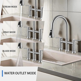 Bridge Kitchen Faucet Pull Down Sprayer Spot Free Stainless Steel Commercial Grade Dweva
