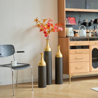 Black and Gold Metal Vase Set of 3 Floor Vases Ideal for Mother's Day Gift Wedding Decoration Elegant Floral Display Dweva