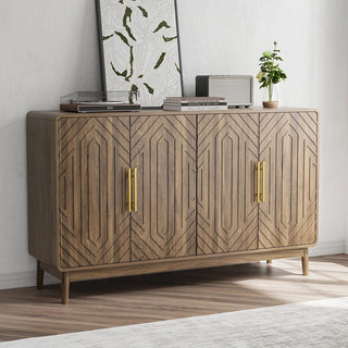 Sideboard Buffet Cabinet With Storage ,Carved 4 Door Sideboard,Multifunctional Accent Cabinet With Adjustable Layer Board For Living Room, Entryway, Hallway, Office, Kitchen and Dining Room Dweva