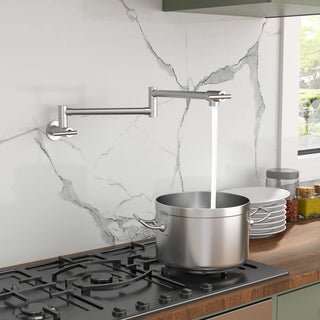 Pot Filler Faucet - Wall Mount Kitchen Sink Faucet Folding Stretchable with Single Hole Two Handles, Brushed Nickel Dweva