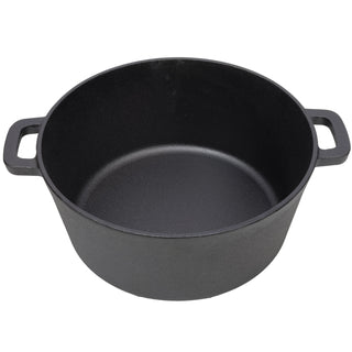 3 in 1 Pre-Seasoned Cast Iron Dutch Oven, Outdoor Camping Deep Pot, 5 Quart. Cover As A Skillet with Ribbed Bottom Design. With 2pcs Silicone Handel Covers, 1PC Lid Lifter. Dweva