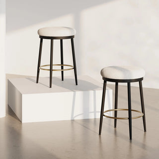 24.75'' Modern Counter Stools Set of 2,White Counter Stools with iron Frame,Sponge cushion,Footrest,suitable for Kitchen/Bedroom/Dining Room. Dweva