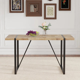 A minimalist retro rectangular dining table with a specially textured top and black metal legs.Contemporary Minimalist MDF Wood Color Textured Tabletop.Able To Give People A Visual Beauty With Rules. Dweva