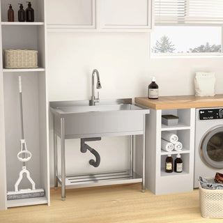 21"D x 36"W x 35.5"H Stainless Steel Large Utility Sink Single Bowl, Freestanding Commercial Restaurant Sink with Pull-Out Faucet, Utility Sink for Laundry Room, Garage, Kitchen Dweva