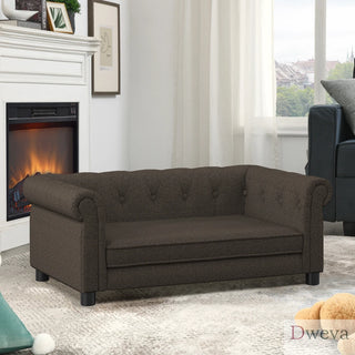Elegant rectangular pet bed for small and medium-sized dogs, durable elevated dog sofa bed, comfortable dog sofa, modern and fashionable linen fabric dog sofa-Dark Brown Dweva
