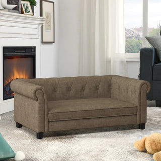 Elegant rectangular pet bed for small and medium-sized dogs, durable elevated dog sofa bed, comfortable dog sofa, modern and fashionable linen fabric dog sofa-Brown Dweva