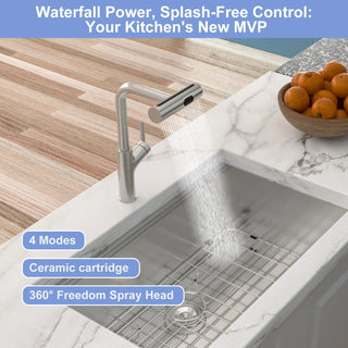 360° Pull-Down Kitchen Faucet with 4 Spray Modes, Brushed Nickel Dweva