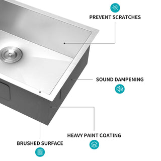 26 Inch Undermount Sink - 26" x 18" x 9" Undermount Stainless Steel Kitchen Sink 16 Gauge 9 Inch Deep Single Bowl Kitchen Sink Basin, Includes Drain Assembly (No Additional Accessories) Dweva