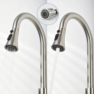 Brushed Nickel Pull-Down Kitchen Faucet - Single Hole Deck Mount with Stainless Steel Sprayer & Single Handle Control Dweva