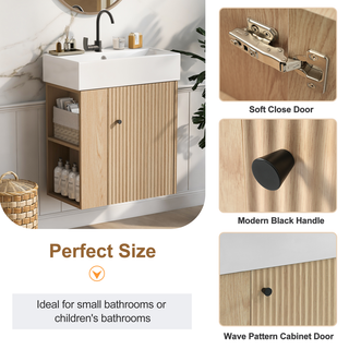 [Video]21.6 inch Modern Floating Bathroom Vanity with Ceramic Basin - Perfect for Small Bathrooms, Left side storage Dweva