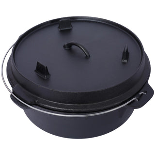 Pre-Seasoned Cast Iron Dutch Oven With Skillet Lid, Outdoor Camping Deep Pot for Camping Fireplace Cooking BBQ Baking Campfire, With Iron Pot Rack, 12 Quart Dweva