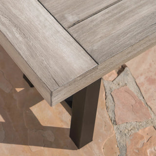 Light Grey Sandblast Finish Acacia Wood Dining Bench with Black Rustic Metal Finish Frame Dweva