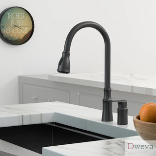 Kitchen Sink Faucet with Separate Handle, Matte Black Dweva