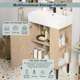 21.6" Wood Bathroom vanity, Combo Cabinet, Bathroom Storage Cabinet, Single Ceramic Sink, Right side storage Dweva