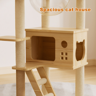 48.8" Modern Cat Tower, Wood Cat Tree Tower for Indoor Cats, Cat Treewith Sisal-Covered Scratching Posts and Top Perch, Cat Condo with Acrylic Hammock for Small Large Cats Dweva