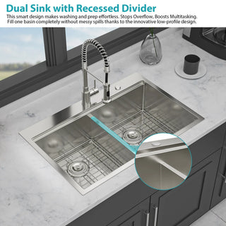 Topmount Drop in Kitchen Sink - 36"x 22" x 10" Double Bowl (60/40) Kitchen Sink 16 Gauge with Two 10" Deep Basin, Brushed Nickel Dweva