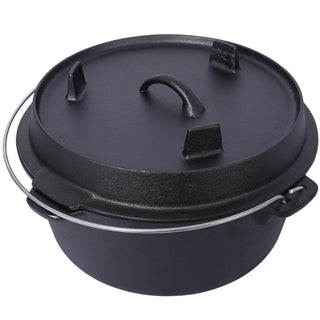 Pre-Seasoned Cast Iron Dutch Oven With Skillet Lid, Outdoor Camping Deep Pot for Camping Fireplace Cooking BBQ Baking Campfire, With Iron Pot Rack, 8 Quart Dweva