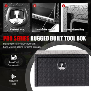 30 inch aluminum underbody truck tool box heavy duty underbed toolbox tool storage organizer chest with lock and keys, waterproof trailer box, extra thick diamond thread plate matte black finish Dweva