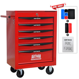 Rolling Metal Tool Chest with 6 Drawers, 20" 6-Drawer Tool Chest Cabinet with Ball Bearing Drawer Slides, Steel Tool Storage Box Organizer -Red&Black Dweva