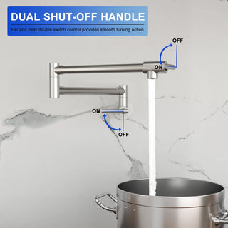 Pot Filler Faucet - Wall Mount Kitchen Sink Faucet Folding Stretchable with Single Hole Two Handles, Brushed Nickel Dweva