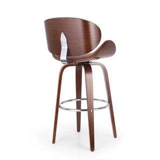 30" Mid-Century Modern Upholstered Swivel Barstool, Walnut + Cognac Dweva