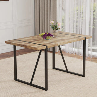A minimalist retro rectangular dining table with a specially textured top and black metal legs.Contemporary Minimalist MDF Wood Color Textured Tabletop.Able To Give People A Visual Beauty With Rules. Dweva