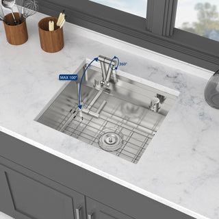 21 Inch Undermount Kitchen Sink With Folding Faucet and Cutting Board - 21 " x 19" Bar Prep Sink Stainless Steel 16 Gauge Workstation Sink Single Bowl Basin Sink Dweva