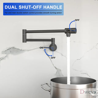 Pot Filler Faucet - Wall Mount Kitchen Sink Faucet Folding Stretchable with Single Hole Two Handles, Matte Black Dweva