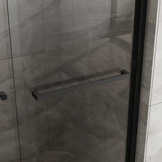 Goodyo Double Sliding Glass Shower Door 48 in. W x 72 in. H Aluminum Framed Shower Enclosure with SGCC Clear Tempered Glass, Stainless Steel Hardware, Matte Black Dweva