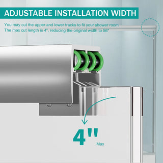 56"-60" W x 58" H Double Sliding Bathtub Shower Door, Semi-Frameless Bypass Tub Door, 1/4" (6mm) Tempered Glass with Explosion-Proof Film, Adjustable Aluminum Alloy Frame, Brushed Nickel 24D03-T60BNX Dweva