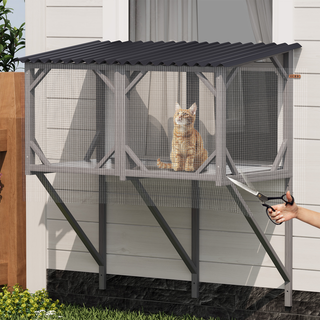 Cat Window Box, 43.3" Catio Outdoor Cat Enclosure with Bug Proof Net for Sunbathing, Napping & Viewing, Window Perch for Large Indoor Cats - All Weather Use, Cat Cage Dweva