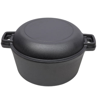 2 in 1 Pre-Seasoned Cast Iron Dutch Oven With Dual Handles, Outdoor Camping Deep Pot for Camping Fireplace Cooking BBQ Baking Campfire, 5 Quart.With 2pcs Silicone Handel Covers. Dweva