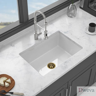 30" Undermount Single Bowl Ceramic Kitchen Sink - Dual Mount White Ceramic Rectangular Deep Single Bowl Sink Basin Dweva