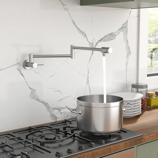 Pot Filler Faucet - Wall Mount Kitchen Sink Faucet Folding Stretchable with Single Hole Two Handles, Brushed Nickel Dweva