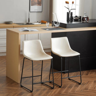 (Set of 2) Vintage Style 24-Inch Armless Industrial Faux Leather Counter Stool with Metal Legs and Footrest for Kitchen Island, Cafe, Pub, Bar Counter, Cream and Black Dweva