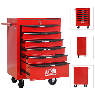 Rolling Metal Tool Chest with 6 Drawers, 20" 6-Drawer Tool Chest Cabinet with Ball Bearing Drawer Slides, Steel Tool Storage Box Organizer -Red&Black Dweva