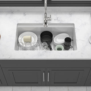 Undermount White Kitchen Sink Workstation - 33 inch White Porcelain Ceramic Single Bowl Dual Mount Kitchen Sink Dweva