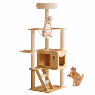 48.8" Modern Cat Tower, Wood Cat Tree Tower for Indoor Cats, Cat Treewith Sisal-Covered Scratching Posts and Top Perch, Cat Condo with Acrylic Hammock for Small Large Cats Dweva