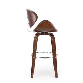 30" Mid-Century Modern Upholstered Swivel Barstool, Walnut + Cognac Dweva